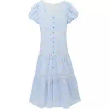 谜秀 甜美刺绣花朵提花常规袖韩版短袖连衣裙 女款