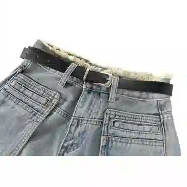 北极绒 毛边高腰显瘦简约舒适阔腿牛仔短裤 女款