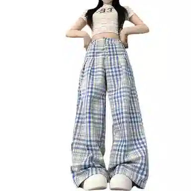 水中花 格子宽松高腰适中阔腿休闲裤 女款
