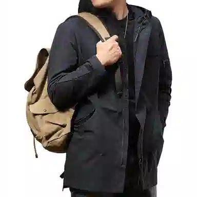 季言 防风连帽纯色中长款大衣 男款