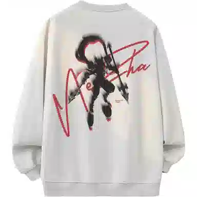 王者荣耀 美式人影手签字母长袖圆领落肩款宽松舒适学院风学生党休闲时尚百搭卫衣 哪吒款 男女同款