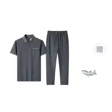 大白鲨 爸爸装夏季轻便舒适商务短袖长裤两件套休闲运动套装 男款