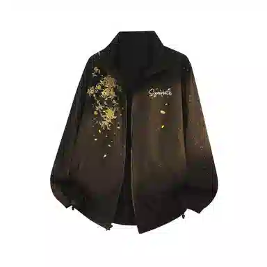 物质公式 满天星两面穿美式高街趣味仿万针刺绣花卉字母印花简约基础款休闲运动百搭宽松舒适通勤飞行员教练短款翻领夹克外套 男女同款