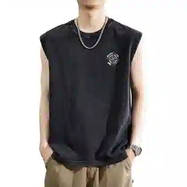 遨宇 美式新中性未来主义高级简约风纯棉重磅水洗情侣潮流印花痞帅无袖休闲坎肩背心 男女同款