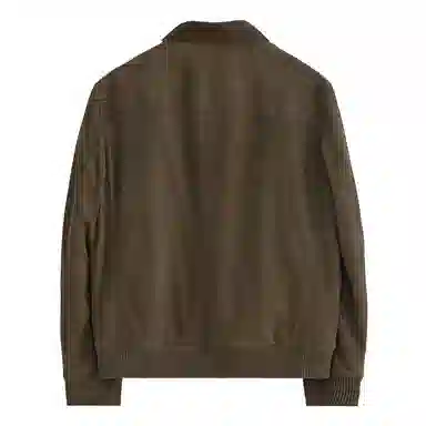 丹宁哲学 高端反绒绵羊皮纯色长袖翻领直筒型皮衣 男款