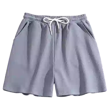 兰缪 简约美式基础纯色舒适通勤出游华夫格纹高腰显瘦休闲短裤 女款