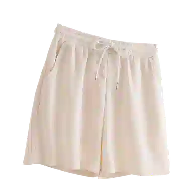 兰缪 简约美式基础纯色舒适通勤出游华夫格纹高腰显瘦休闲短裤 女款