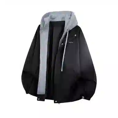 红蜻蜓 美式复古品牌连帽宽松假两件纯色拉链长袖夹克外套 男女同款