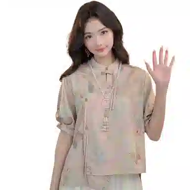 丝絮丝绸 新中式蝴蝶设计感小众宽松短袖衬衫 女款