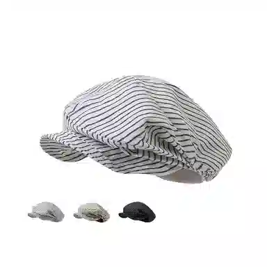 氧气樱桃 小众设计经典条纹立体褶皱薄款文艺报童帽不规则画家帽 棉 贝雷帽 男女同款情侣款