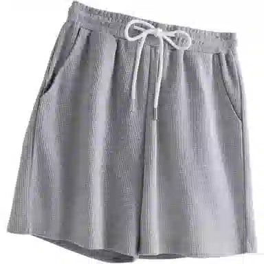 兰缪 简约美式基础纯色舒适通勤出游华夫格纹高腰显瘦休闲短裤 女款