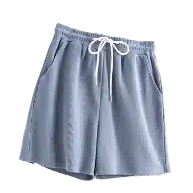 兰缪 简约美式基础纯色舒适通勤出游华夫格纹高腰显瘦休闲短裤 女款