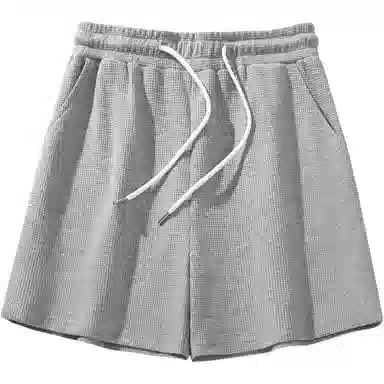 兰缪 简约美式基础纯色舒适通勤出游华夫格纹高腰显瘦休闲短裤 女款