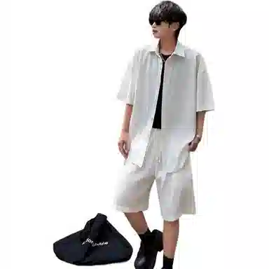 顶峰保罗 冰丝纯色简约凉感舒适短袖短裤搭配一套日系潮牌宽松小众百搭高级感休闲运动套装 男女同款