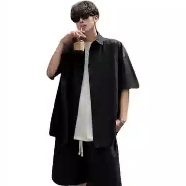 顶峰保罗 冰丝纯色简约凉感舒适短袖短裤搭配一套日系潮牌宽松小众百搭高级感休闲运动套装 男女同款