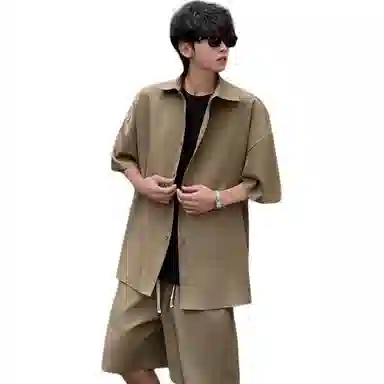 顶峰保罗 冰丝纯色简约凉感舒适短袖短裤搭配一套日系潮牌宽松小众百搭高级感休闲运动套装 男女同款