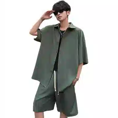 顶峰保罗 冰丝纯色简约凉感舒适短袖短裤搭配一套日系潮牌宽松小众百搭高级感休闲运动套装 男女同款