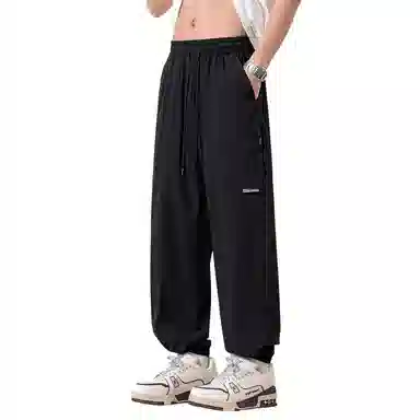 顶峰保罗 冰丝网孔潮牌薄款垂感无性别主义束脚长裤时尚百搭设计感直筒宽松运动抽绳大码休闲裤 男女同款