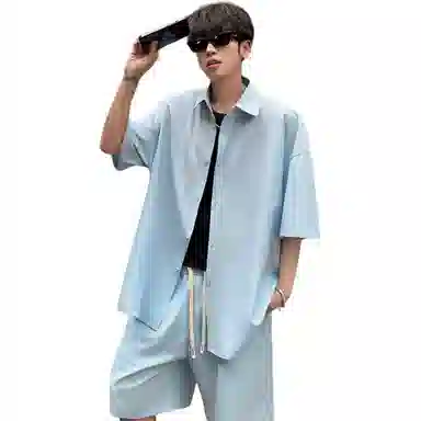 顶峰保罗 冰丝纯色简约凉感舒适短袖短裤搭配一套日系潮牌宽松小众百搭高级感休闲运动套装 男女同款