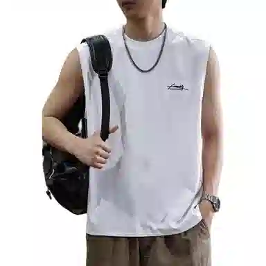 遨宇 美式休闲极简风潮牌印花绣标透气网眼针织运动学院风潮流刺绣肌理感坎肩无袖背心 男女同款