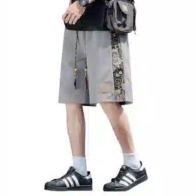 顶峰保罗 中式潮牌痞帅潮流刺绣运动无性别主义五分裤子薄款加肥加大码国风时尚百搭设计感休闲短裤 男女同款