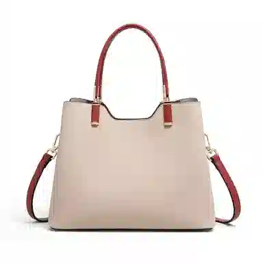 C°BANNER Elegant Colorblock Medium Leather Tote Apricot Brick Red