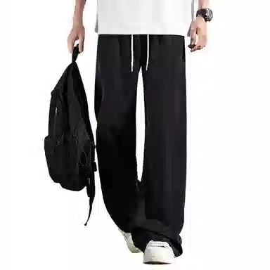 顶峰保罗 冰丝网眼透气纯色薄款无性别主义垂感阔腿长裤弹力户外健身运动百搭抽绳显高直筒宽松休闲裤 男女同款