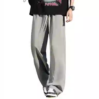 顶峰保罗 冰丝网眼透气纯色薄款无性别主义垂感阔腿长裤弹力户外健身运动百搭抽绳显高直筒宽松休闲裤 男女同款