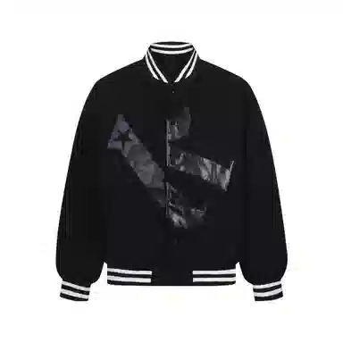 美式复古呢料皮质拼接星星刺绣宽松重磅休闲百搭款棒球服 男女同款