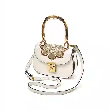 老人头 国风新中式气质刺绣百搭通勤马鞍包 合成革 手提包 女款 多色