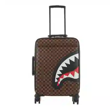 SPRAYGROUND Shark Logo Checkerboard PVC Luggage 18 Inch Brown