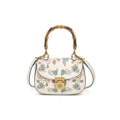 老人头 国风新中式气质刺绣百搭通勤马鞍包 合成革 手提包 女款 多色