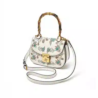 老人头 国风新中式气质刺绣百搭通勤马鞍包 合成革 手提包 女款 多色