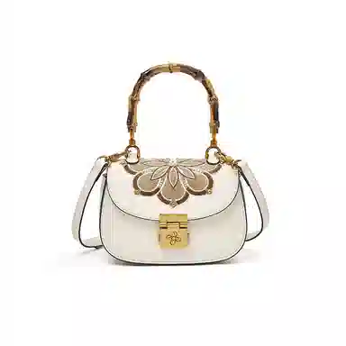 老人头 国风新中式气质刺绣百搭通勤马鞍包 合成革 手提包 女款 多色