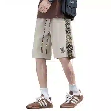 顶峰保罗 中式潮牌痞帅潮流刺绣运动无性别主义五分裤子薄款加肥加大码国风时尚百搭设计感休闲短裤 男女同款