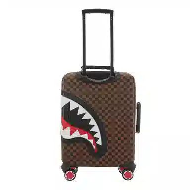 SPRAYGROUND Shark Logo Checkerboard PVC Luggage 18 Inch Brown