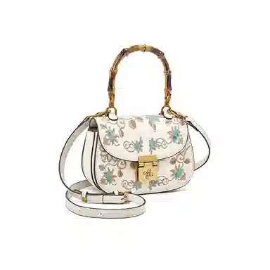 老人头 国风新中式气质刺绣百搭通勤马鞍包 合成革 手提包 女款 多色