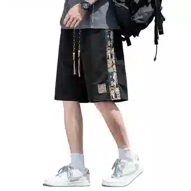 顶峰保罗 中式潮牌痞帅潮流刺绣运动无性别主义五分裤子薄款加肥加大码国风时尚百搭设计感休闲短裤 男女同款