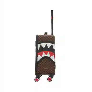 SPRAYGROUND Shark Logo Checkerboard PVC Luggage 18 Inch Brown
