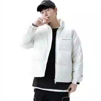 鸭鸭 休闲字母印花立领韩版宽松羽绒服 男款