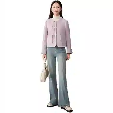 娅丽达 通勤圆领纯色小香风夹克外套 女款