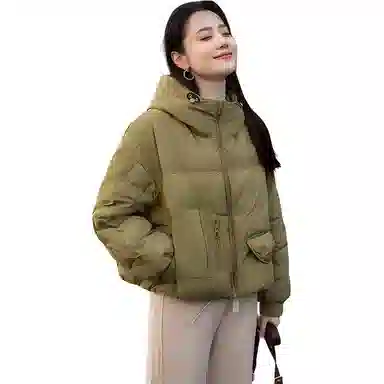 鸭鸭 纯色时尚休闲连帽简约宽松长袖羽绒服 女款