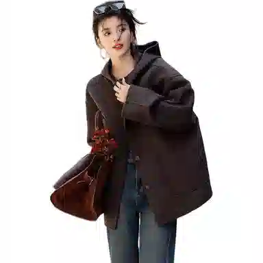 【dme】 纯色连帽厚款单排扣长袖大衣 女款