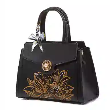 老人头 新中式刺绣国风时尚百搭妈妈包 合成革 托特包单肩斜挎手提包 女款 多色