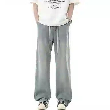 童先森 美式复古水洗做旧春夏季休闲宽松直筒阔腿长裤牛仔裤 男款