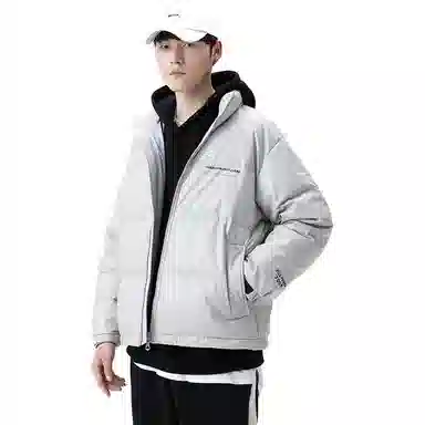 鸭鸭 休闲字母印花立领韩版宽松羽绒服 男款