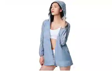 探路者 纯色户外轻薄透气凉感科技连帽皮肤衣 女款