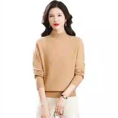 恒源祥 纯色半高领厚款套头长袖针织衫 女款