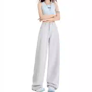 拾籍 宽松阔腿高腰薄款牛仔裤 女款