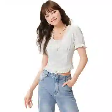 爱依服 法式甜美纯色短袖衬衫 女款